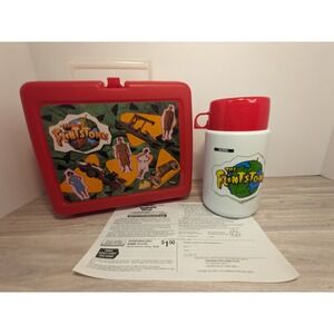 Vintage 1994 The Flintstones Movie Red Plastic Lunch Box with Thermos and Insert